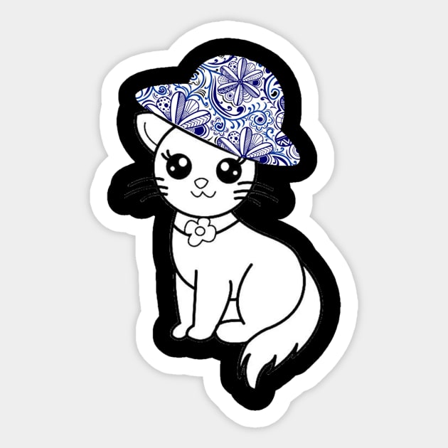 cat with batik hat Sticker by LALABATIK